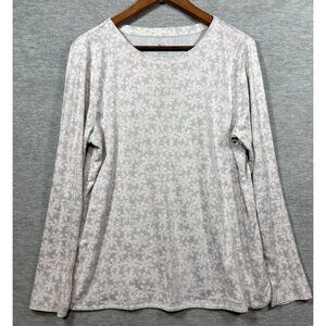 J.Jill Womens Pima Cotton Long Sleeve Crew Neck Top Snowflake Print Size L
